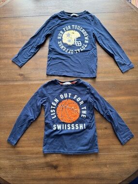 Two (2) Size 6-8Y H&M football helmet basketball star cotton long sleeve tees